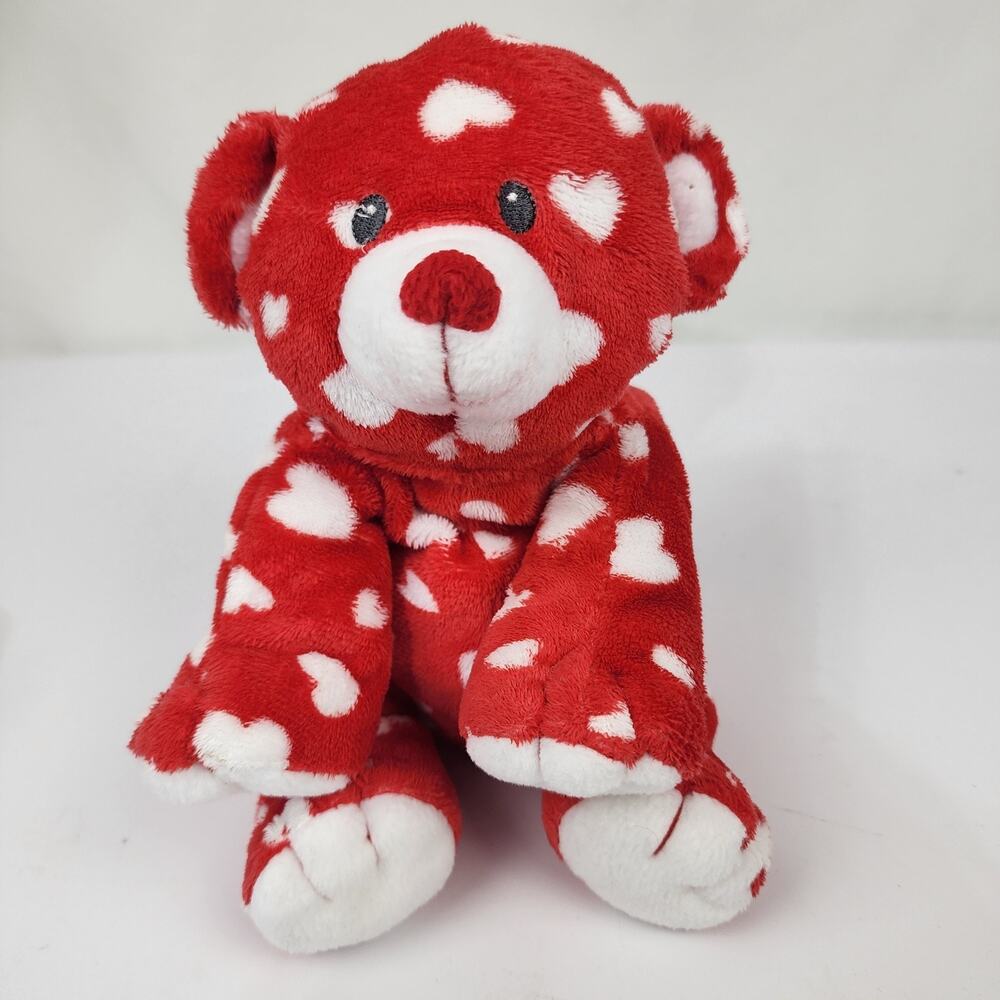 Ty Pluffies Retired 2008 Dreamly Red Bear 9" Plush White Hearts Stitched Eyes